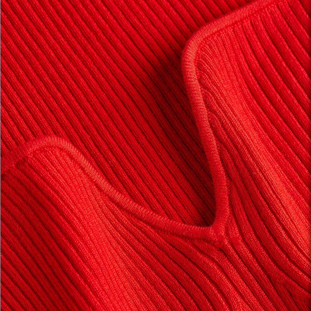 H&M Red Ribbed Notch-Neck Crop Top M - Picture 2 of 7